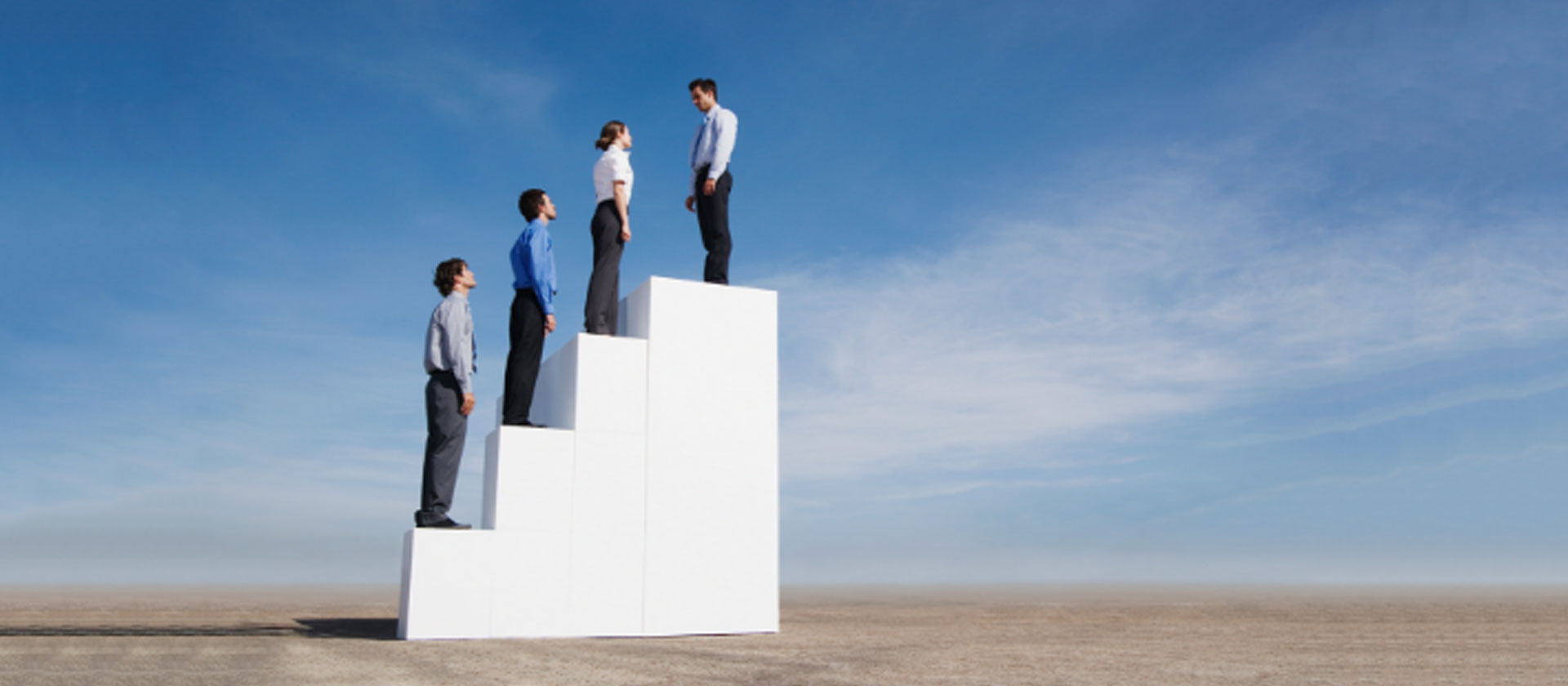 Four people in a stairway